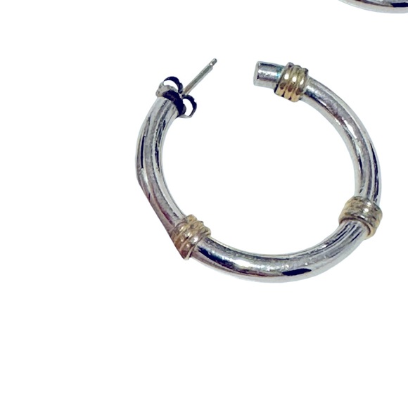 Vintage Sterling Silver Two Tone Wire Wrap Hoop Earrings. EUC - Picture 2 of 4